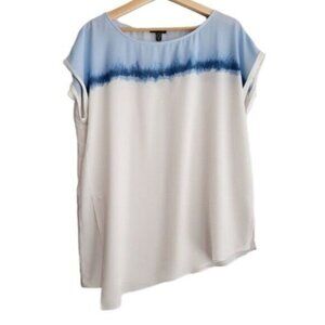 CONRAD C / Asymmetric Light Blouse Top Watercolour White & Blue Sz 14